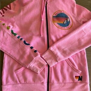 Aviator Nation Pink Hoodie with Rainbow Logo